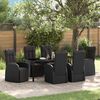 vidaXL Tuin eettafelset met kussen 7 pcs Zwart poly rattan