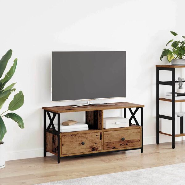 vidaXL TV-kast Oud Hout 90 x 33 x 45 cm Engineered hout en staal