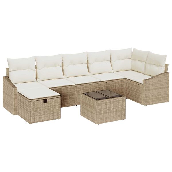 vidaXL Bankstel met kussen 7 pcs poly rattan