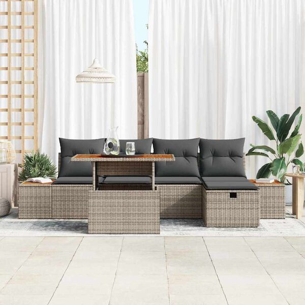 vidaXL Tuin Sofa Set 6 pcs Grijs poly rattan