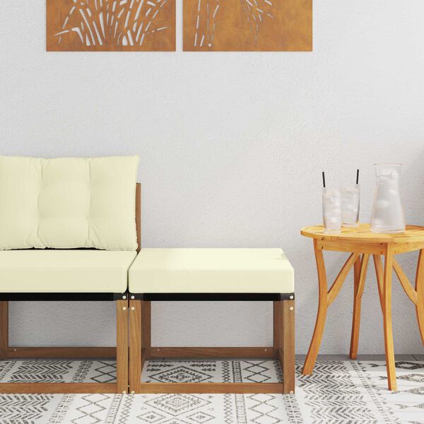 vidaXL Buiten Voetenbank Massief acaciahout en Textilene Stof Naturel