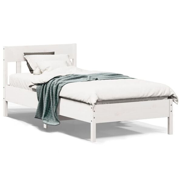 vidaXL Bedframe zonder matras massief grenenhout wit 75x190 cm