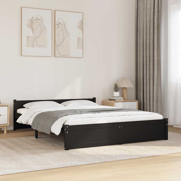 vidaXL Bedframe massief hout zwart 150x200 cm