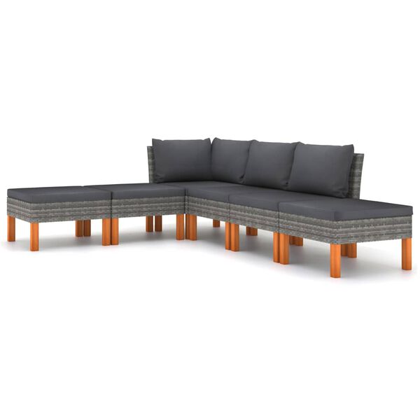 vidaXL 6-delige Loungeset met kussens poly rattan grijs