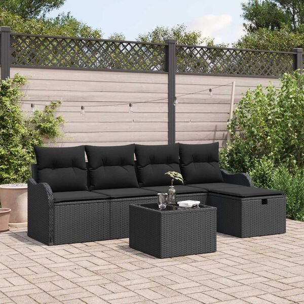 vidaXL Tuin Sofa Set met kussen met opslag 6 pcs Zwart Poly riet
