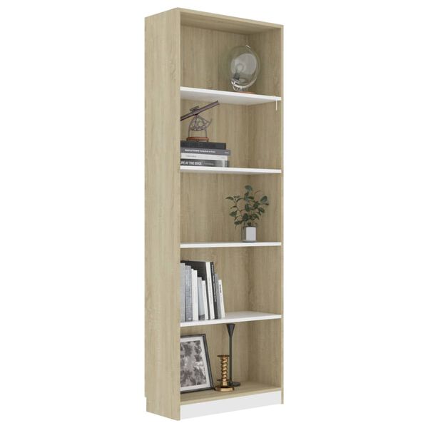 vidaXL Boekenkast met 5 schappen 60x24x175cm bewerkt hout wit en eiken