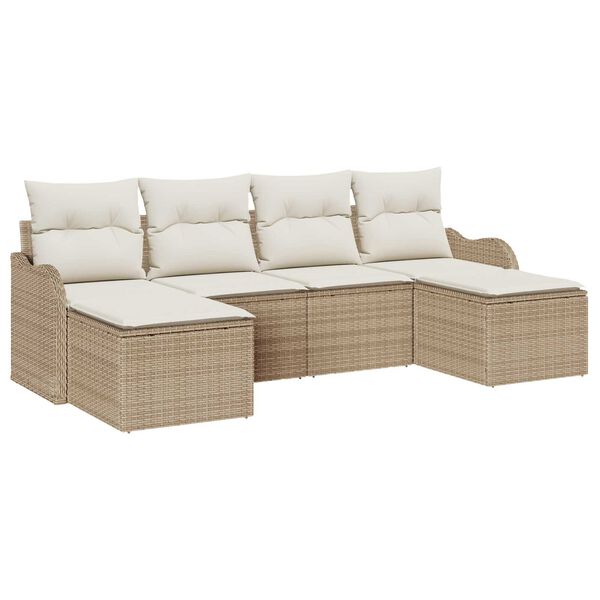 vidaXL Tuin Sofa Set met kussen 6 pcs Beige Poly riet