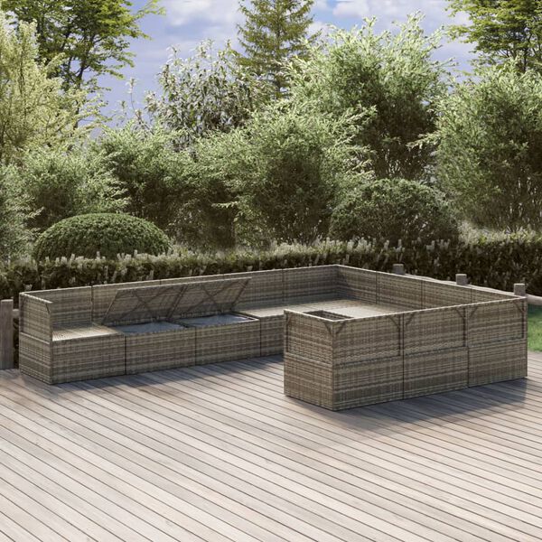 vidaXL 10-delige Loungeset met kussens poly rattan grijs