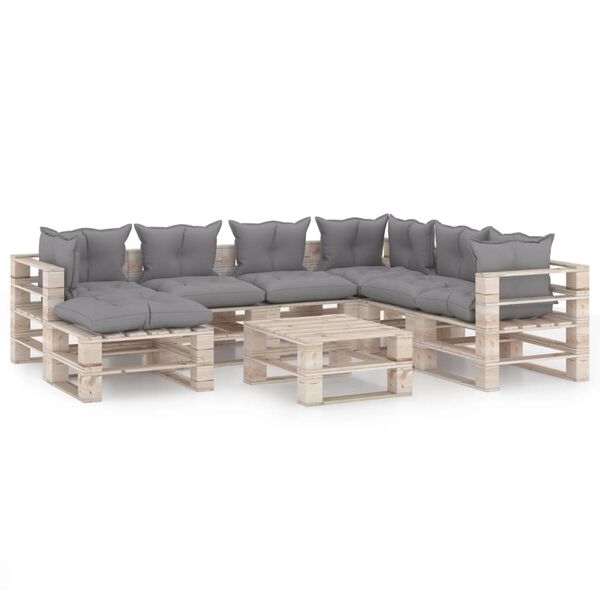 vidaXL 8-delige Loungeset met kussens pallet grenenhout