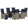 vidaXL Tafel en stoelen set met kussen 7 pcs Grijs PE Rattan