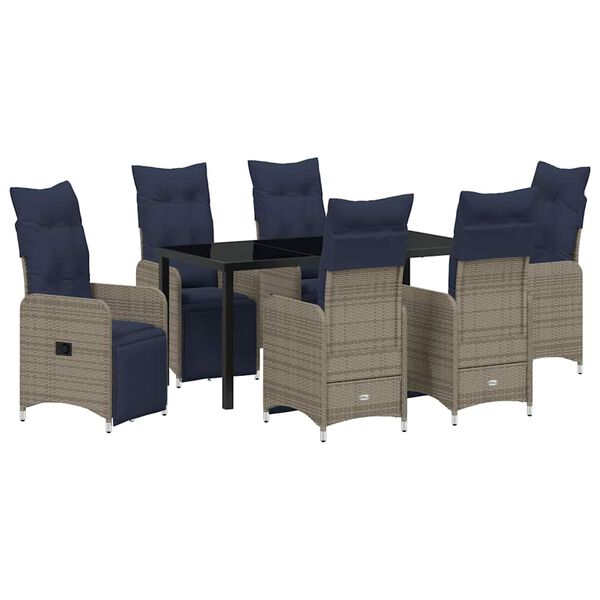 vidaXL Tafel en stoelen set met kussen 7 pcs Grijs PE Rattan