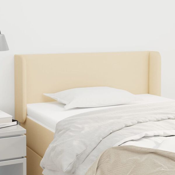 vidaXL Hoofdbord met randen 93x16x78/88 cm stof cr&egrave;mekleurig