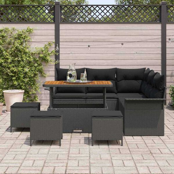 vidaXL Tuin Sofa Set met kussen met opslag met kussen 9 pcs Zwart