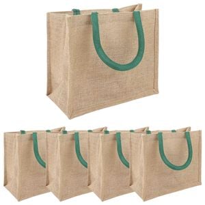 vidaXL Jute handtassen 5 Natuurlijk en Groen 26 x 22 x 14 cm