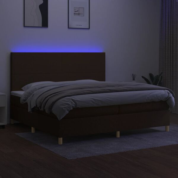vidaXL Boxspring met matras en LED stof donkerbruin 200x200 cm
