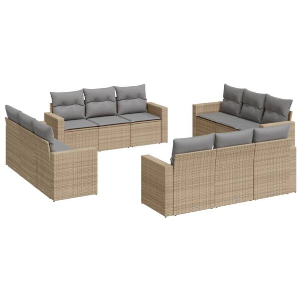 vidaXL 12-delige Loungeset met kussens poly rattan beige