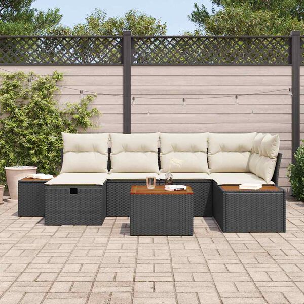 vidaXL Tuin Sofa Set met kussen 7 pcs Zwart 55 x 62 x 69 cm Poly riet