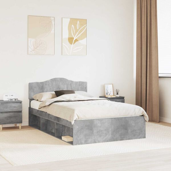 vidaXL Bedframe met hoofdeinde Beton 120 x 190 cm Massief grenenhout