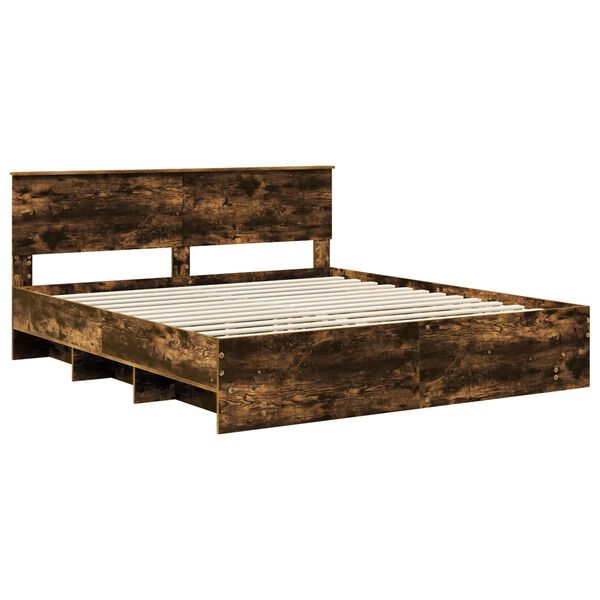 vidaXL Bedframe met hoofdeinde Gerookt eiken 200 x 200 cm Bewerkt hout