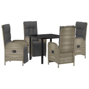 vidaXL Tuin eettafelset met kussen 5 pcs Grijs poly rattan