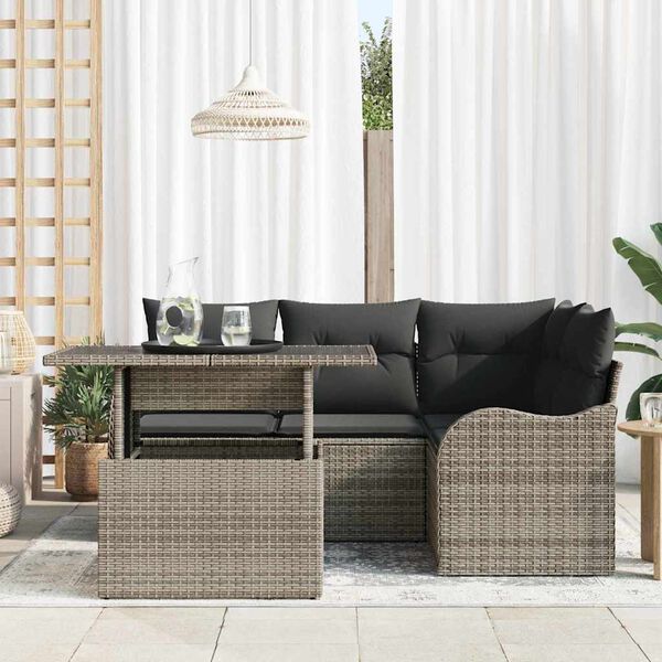 vidaXL Tuin Sofa Set met kussen met kussen 5 pcs Grijs Poly Rattan