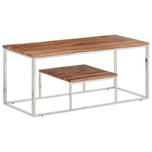 vidaXL Salontafel roestvrij staal en massief acaciahout zilverkleurig