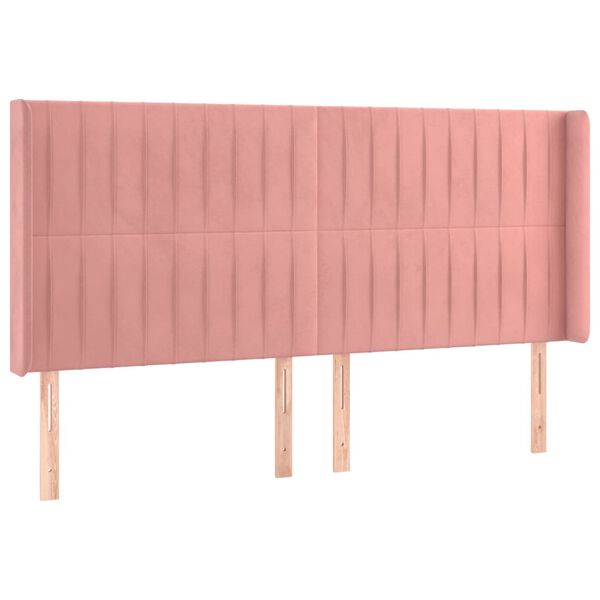 vidaXL Hoofdbord met randen 203x16x118/128 cm fluweel roze