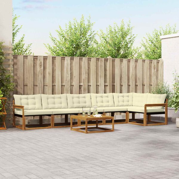 vidaXL Buiten bankenset met kussen 7 pcs Natuurlijk en Cr&egrave;me