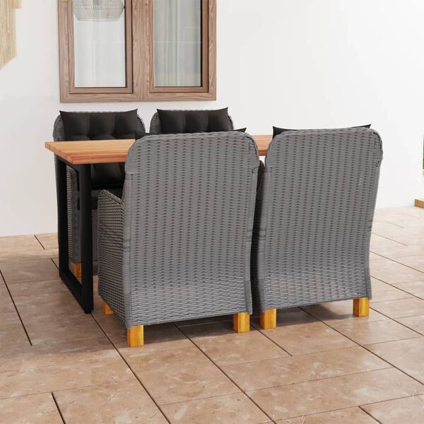 vidaXL 5-delige Tuinset met kussens poly rattan lichtgrijs