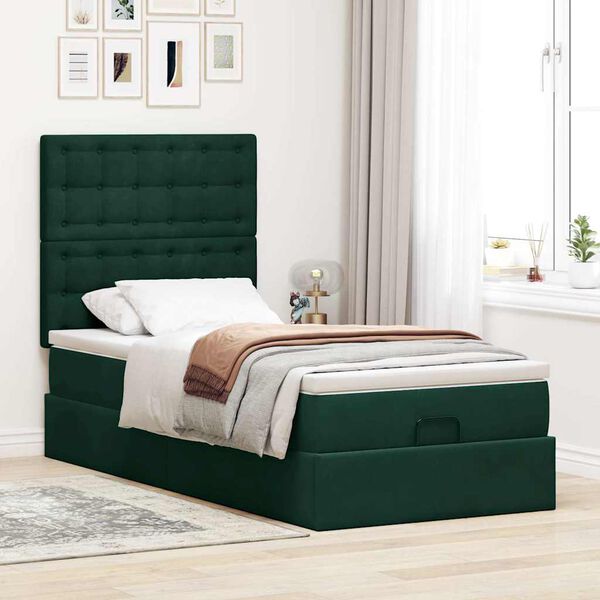 vidaXL Ottoman bed met matrassen 90x190cm fluweel donkergroen
