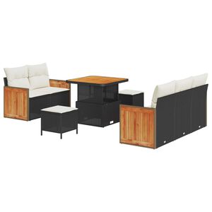 vidaXL Tuinbankenset met kussen 10 pcs Zwart en Cr&egrave;me poly rattan