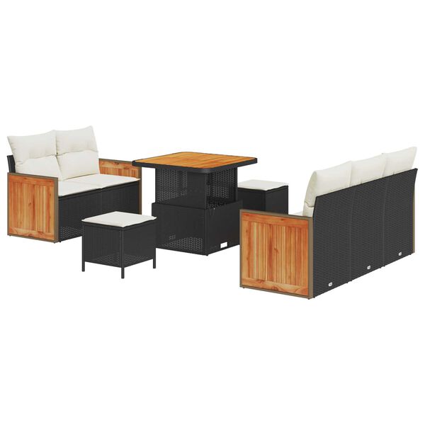 vidaXL Tuinbankenset met kussen 10 pcs Zwart en Cr&egrave;me poly rattan