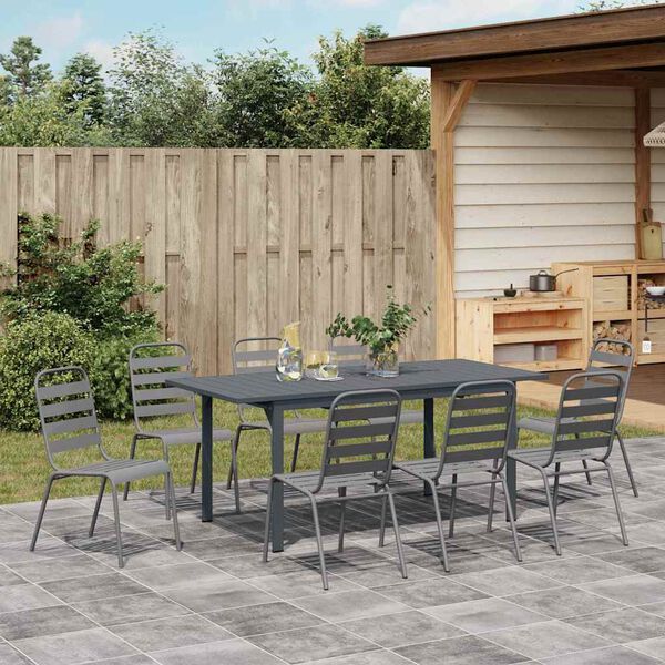 vidaXL Tuin eettafelset 9 pcs Antraciet Poedercoating staal