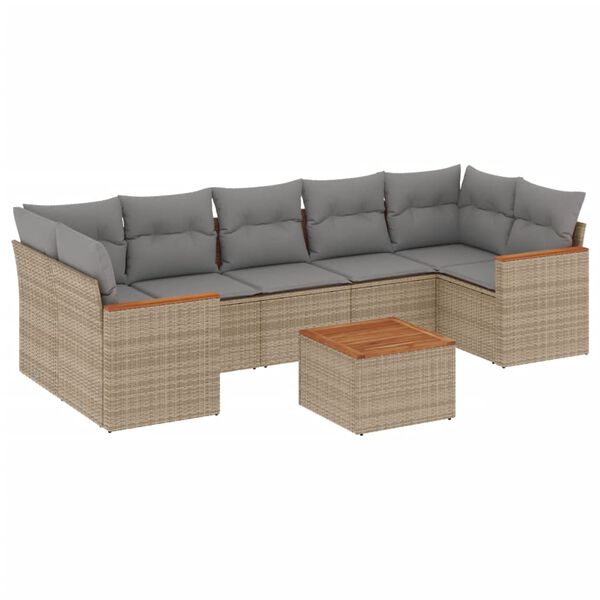 vidaXL 8-delige Loungeset met kussens poly rattan beige