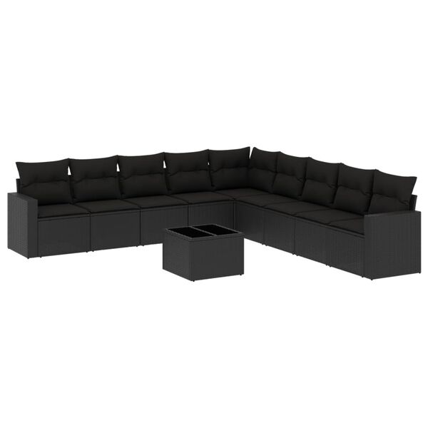 vidaXL 10-delige Loungeset met kussens poly rattan zwart