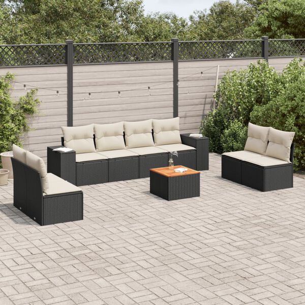 vidaXL 9-delige Loungeset met kussens poly rattan zwart