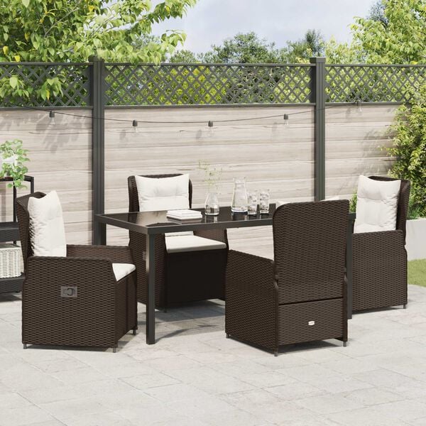 vidaXL Tuin eettafelset 5 pcs Bruin poly rattan
