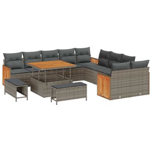 vidaXL Tuinbankenset met kussen 17 pcs Grijs poly rattan