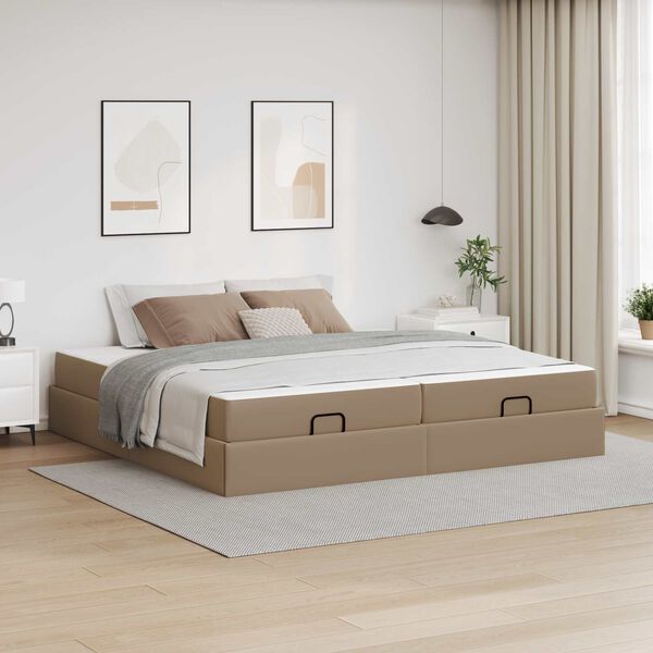 vidaXL Bedframe met matras met matras 2 pcs Tan PVC