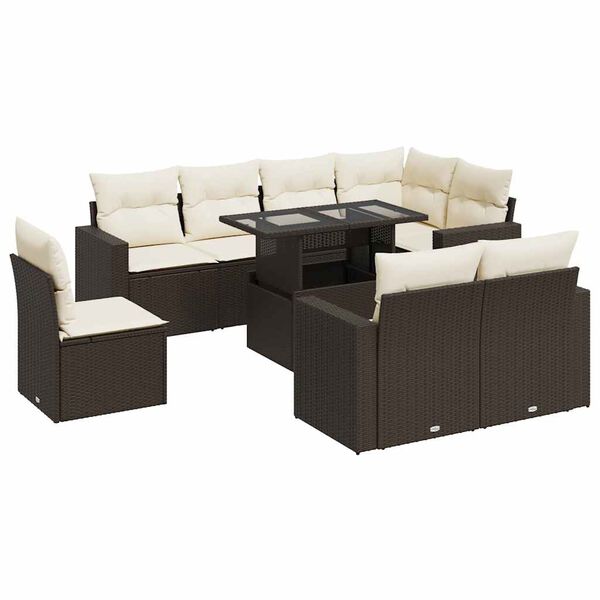 vidaXL 9-delige Loungeset met kussens poly rattan bruin