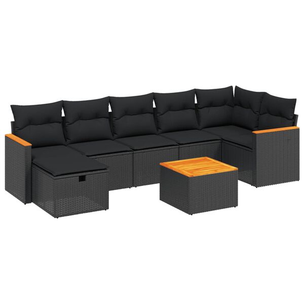 vidaXL 7-delige Loungeset met kussens poly rattan zwart