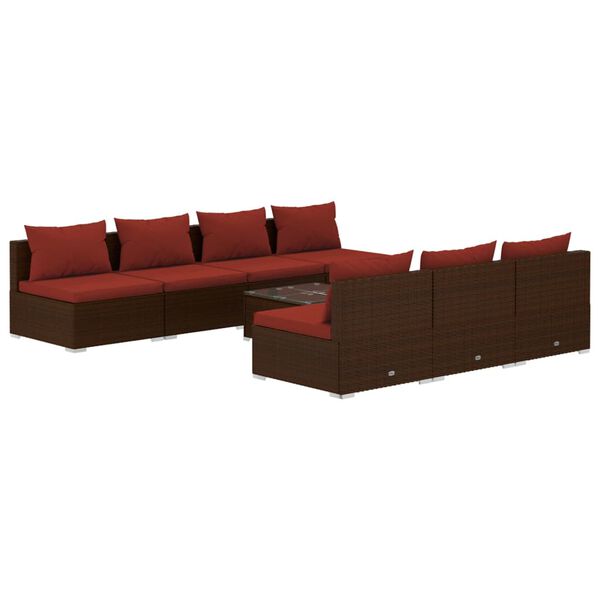 vidaXL 8-delige Loungeset met kussens poly rattan bruin