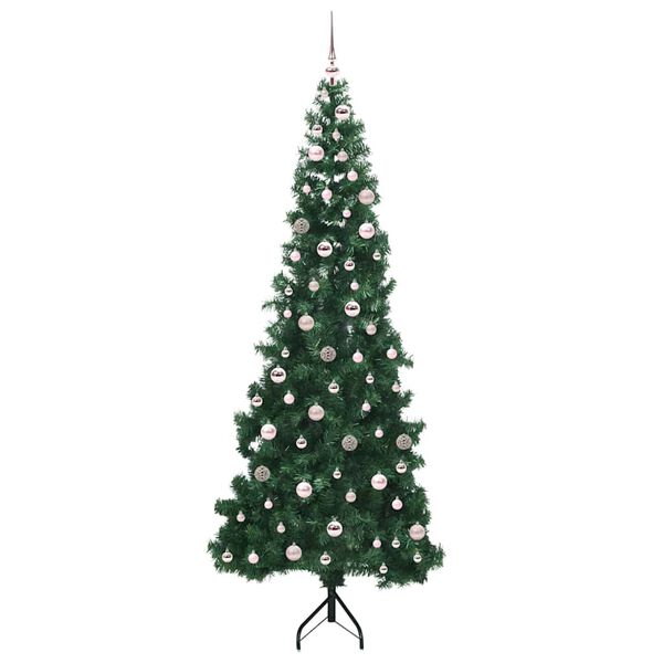 vidaXL Hoek Kunstkerstboom met 300 LED Groen 240 cm PVC en Metaal