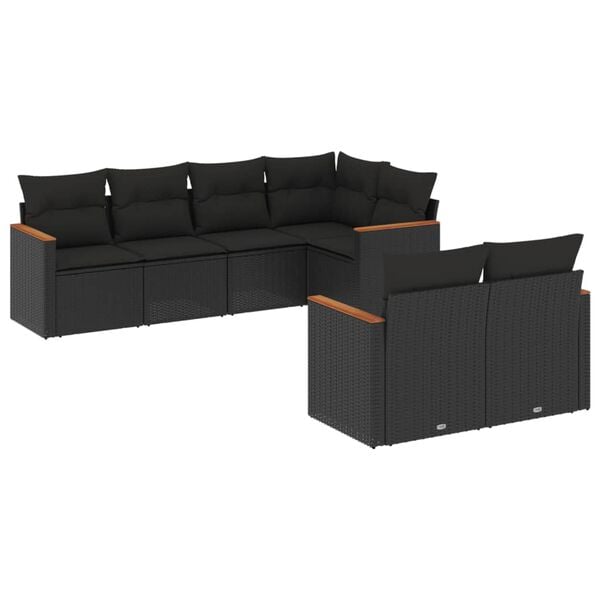 vidaXL 7-delige Loungeset met kussens poly rattan zwart