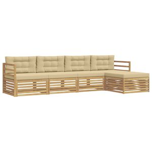 vidaXL Buiten bankenset met kussen 5 pcs Wit en Beige Polyester