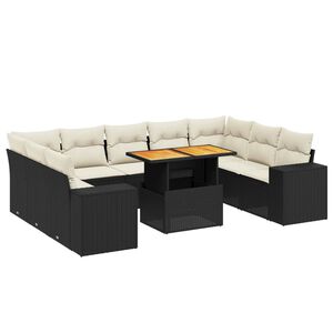 vidaXL 10-delige Loungeset met kussens poly rattan zwart