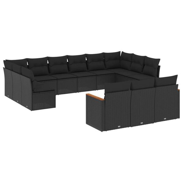 vidaXL 13-delige Loungeset met kussens poly rattan zwart