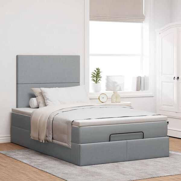 vidaXL Ottoman bed met matras en LED's 120x190 cm stof lichtgrijs