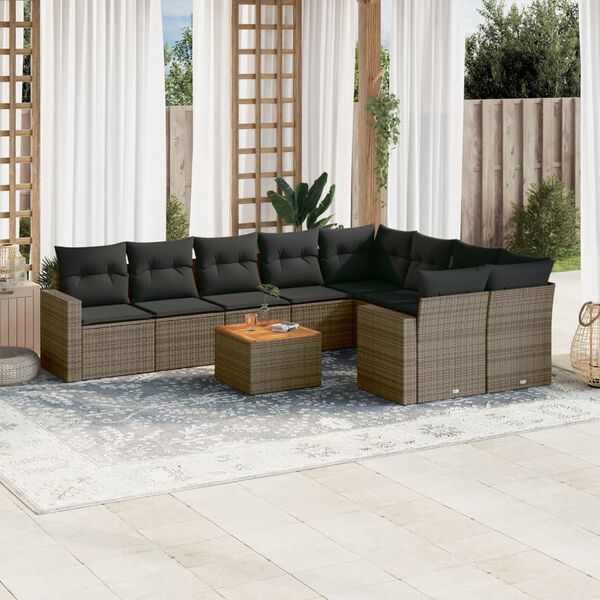 vidaXL 10-delige Loungeset met kussens poly rattan grijs