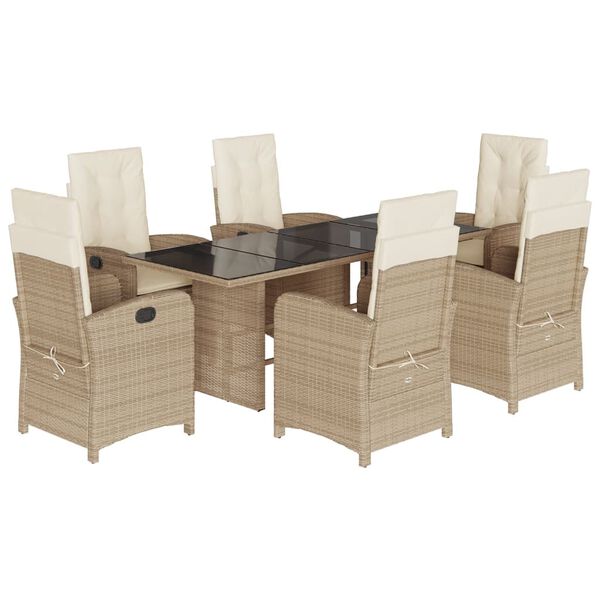 vidaXL 7-delige Tuinset met kussens poly rattan beige